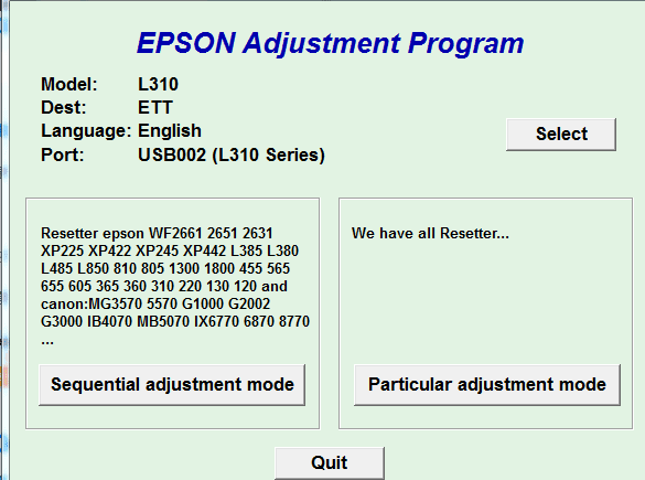 爱普生TX420TX400清零软件TX320F TX700w打印机废墨收集垫满